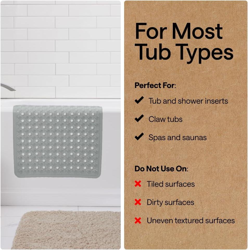 imageGORILLA GRIP Patented Square Shower Stall Mat Small Bathtub Floor Mats for Stand Up Showers with Suction Cups and Drainage Holes Machine Wash Soft on Feet Bathroom Accessories 21x21 Inch ClearGray Opaque