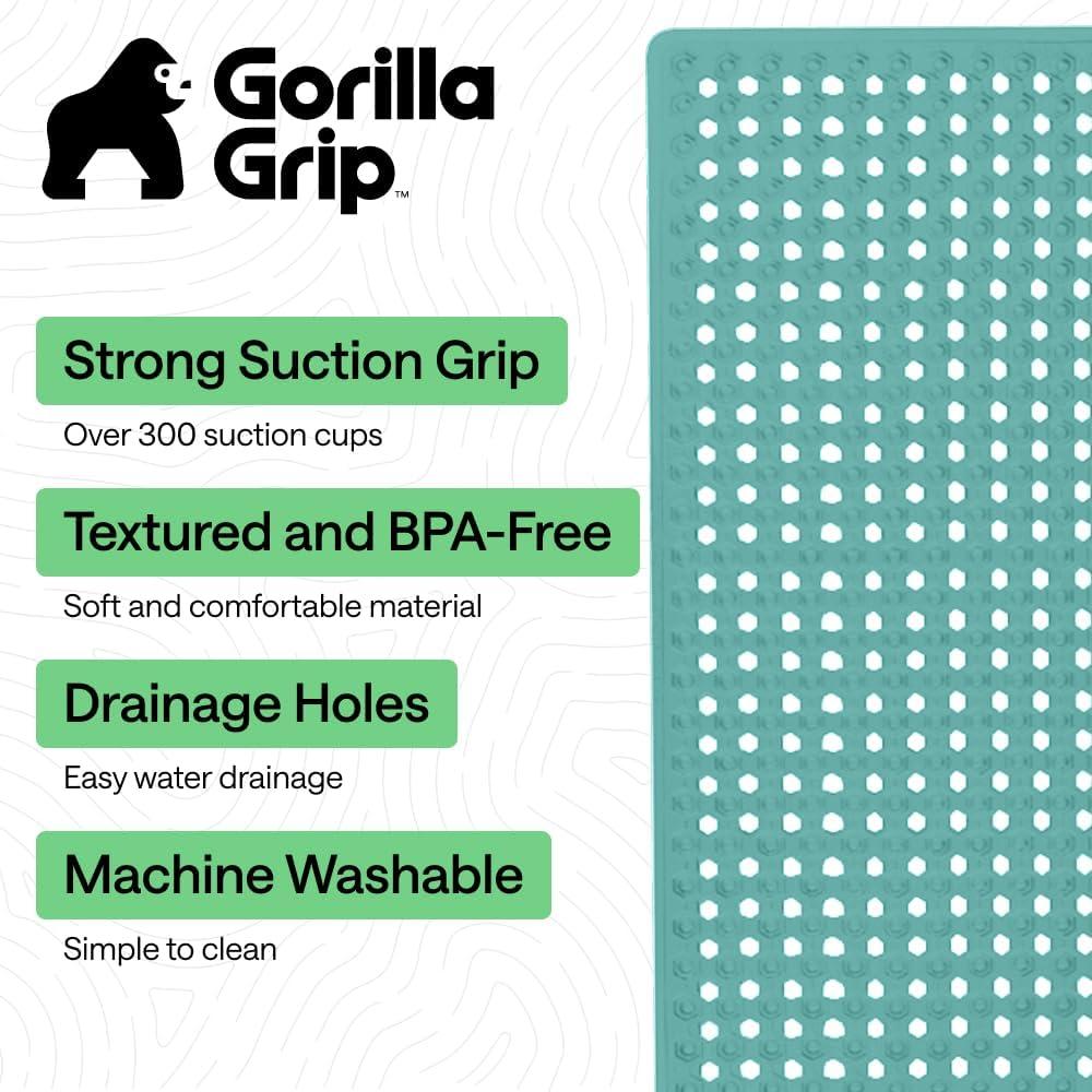 imageGORILLA GRIP Patented Square Shower Stall Mat Small Bathtub Floor Mats for Stand Up Showers with Suction Cups and Drainage Holes Machine Wash Soft on Feet Bathroom Accessories 21x21 Inch ClearTurquoise Opaque