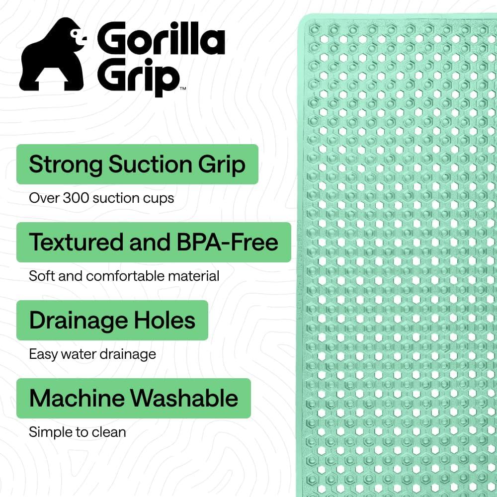 imageGORILLA GRIP Patented Square Shower Stall Mat Small Bathtub Floor Mats for Stand Up Showers with Suction Cups and Drainage Holes Machine Wash Soft on Feet Bathroom Accessories 21x21 Inch ClearGreen Translucent