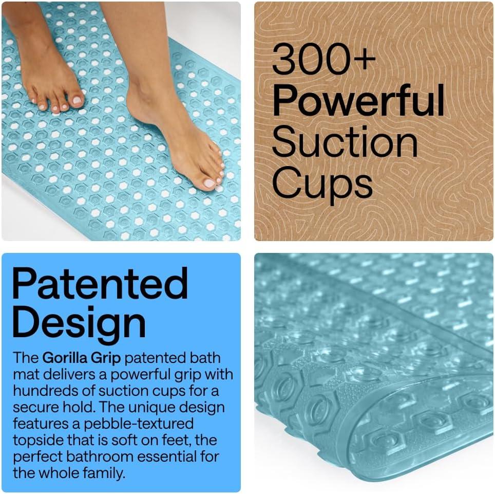 imageGORILLA GRIP Patented Square Shower Stall Mat Small Bathtub Floor Mats for Stand Up Showers with Suction Cups and Drainage Holes Machine Wash Soft on Feet Bathroom Accessories 21x21 Inch ClearTurquoise Translucent