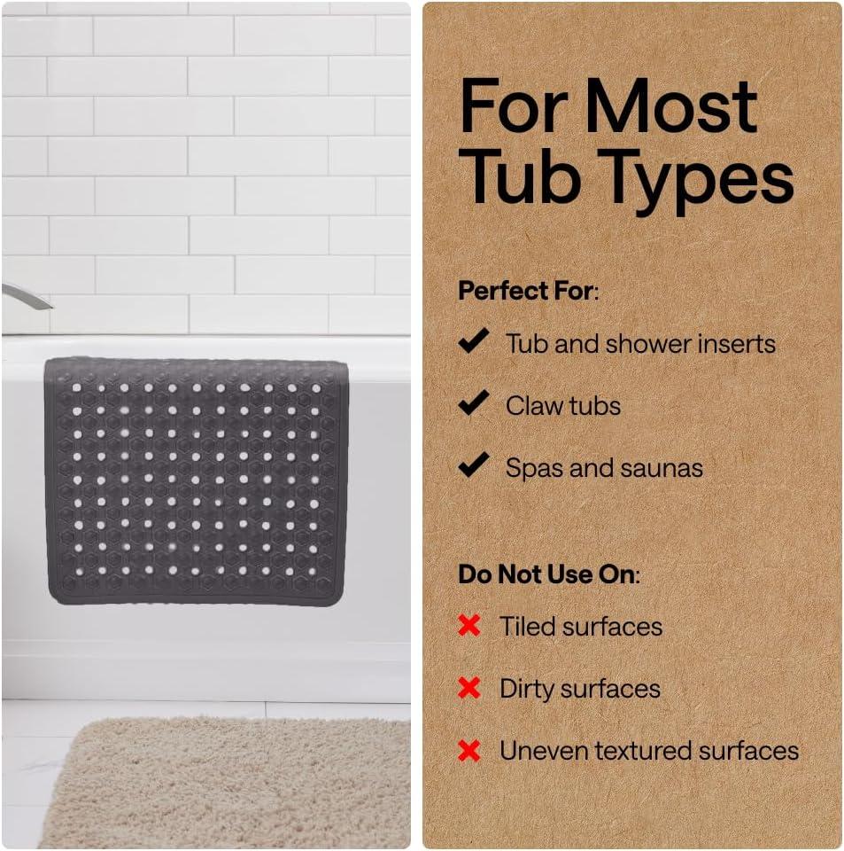 imageGORILLA GRIP Patented Square Shower Stall Mat Small Bathtub Floor Mats for Stand Up Showers with Suction Cups and Drainage Holes Machine Wash Soft on Feet Bathroom Accessories 21x21 Inch ClearCharcoal Opaque