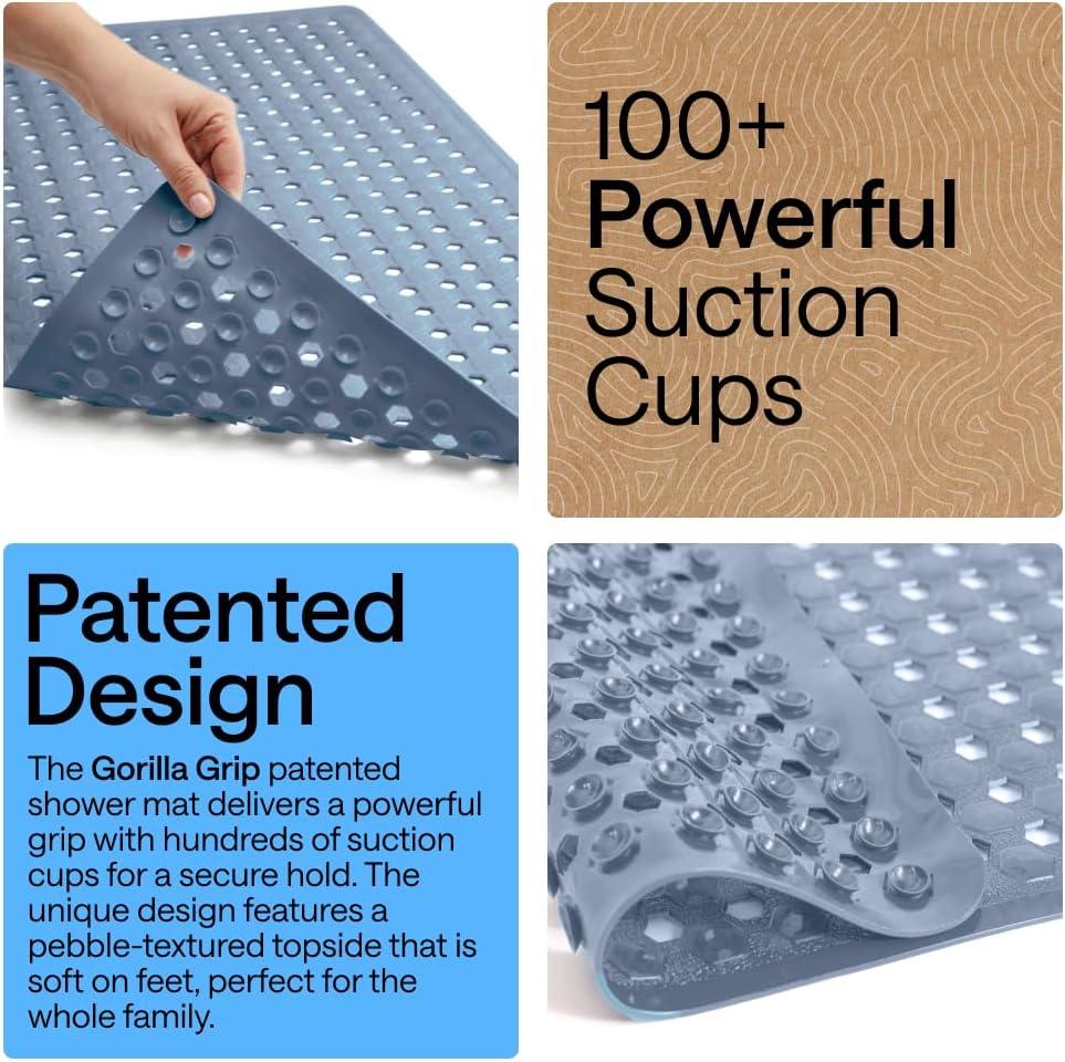 imageGORILLA GRIP Patented Square Shower Stall Mat Small Bathtub Floor Mats for Stand Up Showers with Suction Cups and Drainage Holes Machine Wash Soft on Feet Bathroom Accessories 21x21 Inch ClearSky Blue Opaque