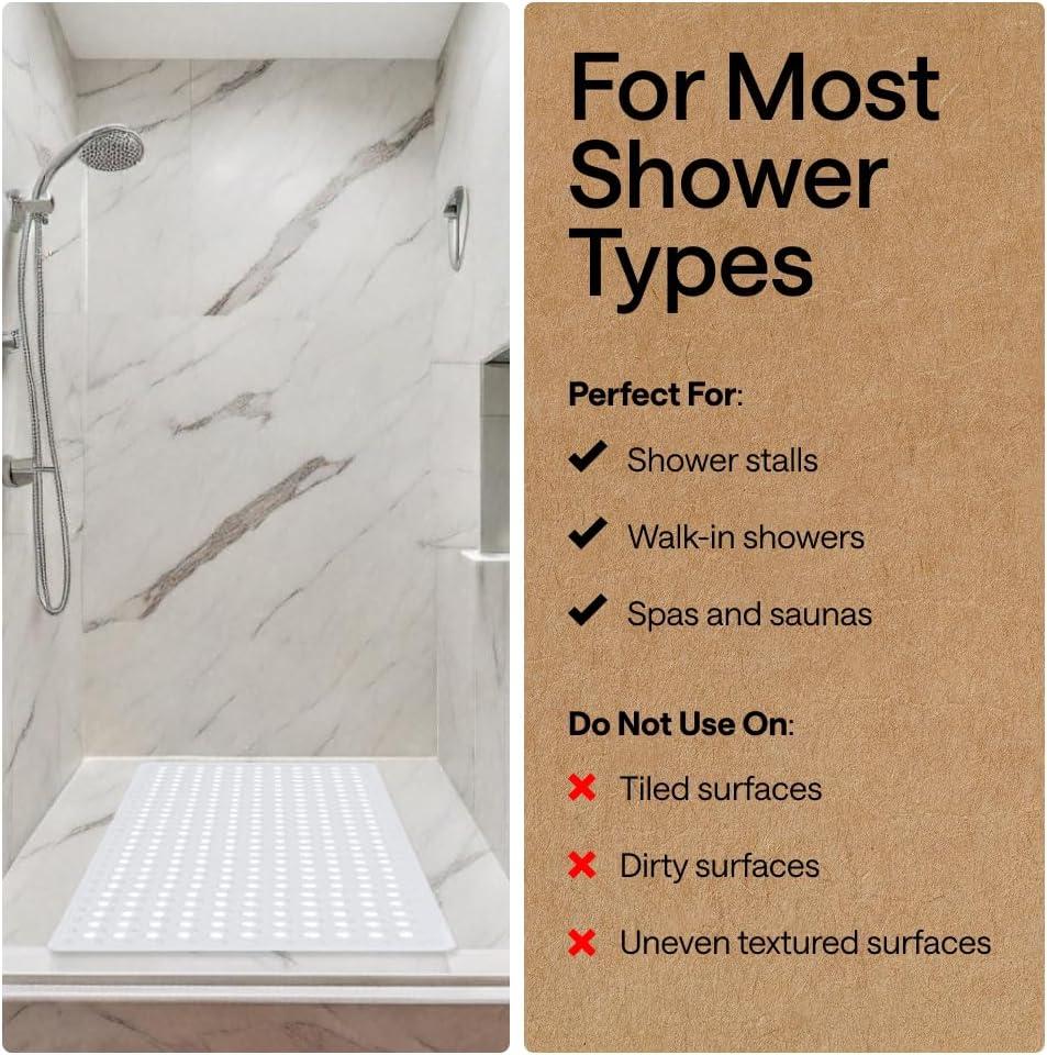 imageGORILLA GRIP Patented Square Shower Stall Mat Small Bathtub Floor Mats for Stand Up Showers with Suction Cups and Drainage Holes Machine Wash Soft on Feet Bathroom Accessories 21x21 Inch ClearWhite Opaque