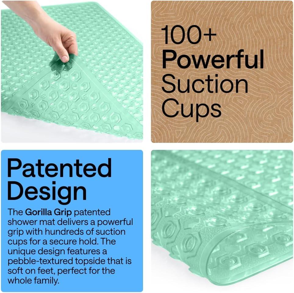 imageGORILLA GRIP Patented Square Shower Stall Mat Small Bathtub Floor Mats for Stand Up Showers with Suction Cups and Drainage Holes Machine Wash Soft on Feet Bathroom Accessories 21x21 Inch ClearGreen Translucent