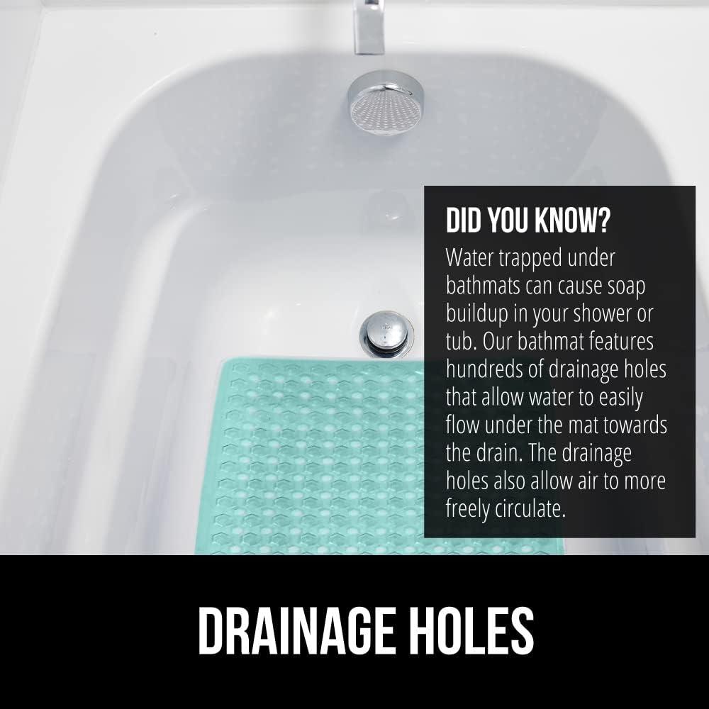 imageGORILLA GRIP Patented Square Shower Stall Mat Small Bathtub Floor Mats for Stand Up Showers with Suction Cups and Drainage Holes Machine Wash Soft on Feet Bathroom Accessories 21x21 Inch ClearGreen Translucent