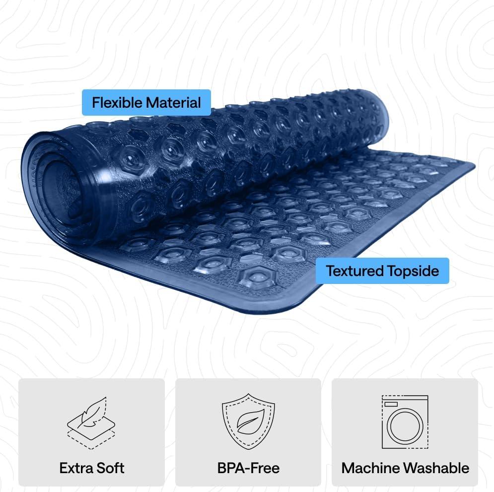 imageGORILLA GRIP Patented Square Shower Stall Mat Small Bathtub Floor Mats for Stand Up Showers with Suction Cups and Drainage Holes Machine Wash Soft on Feet Bathroom Accessories 21x21 Inch ClearNavy Translucent