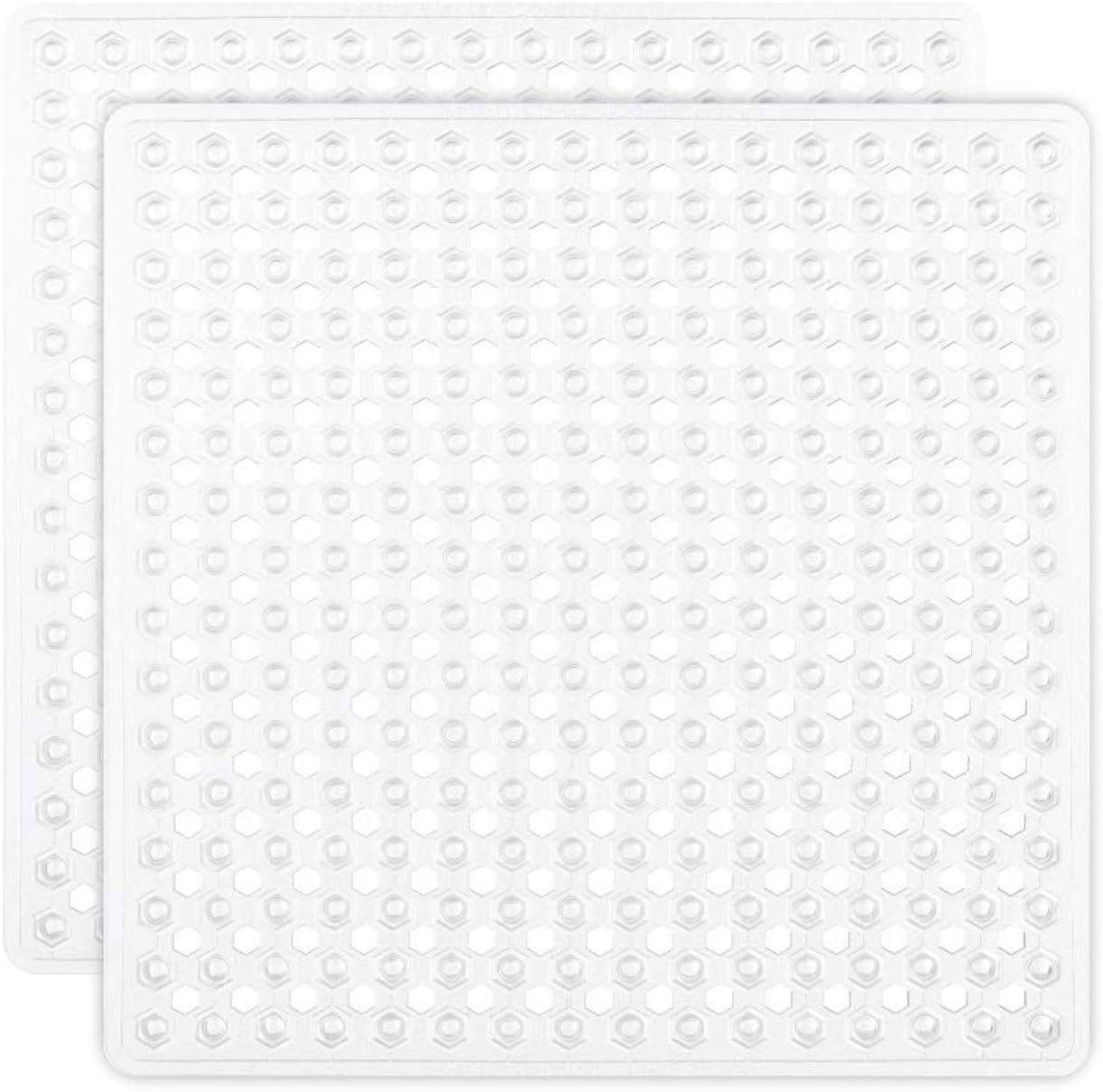 imageGORILLA GRIP Patented Square Shower Stall Mat Small Bathtub Floor Mats for Stand Up Showers with Suction Cups and Drainage Holes Machine Wash Soft on Feet Bathroom Accessories 21x21 Inch ClearWhite Opaque