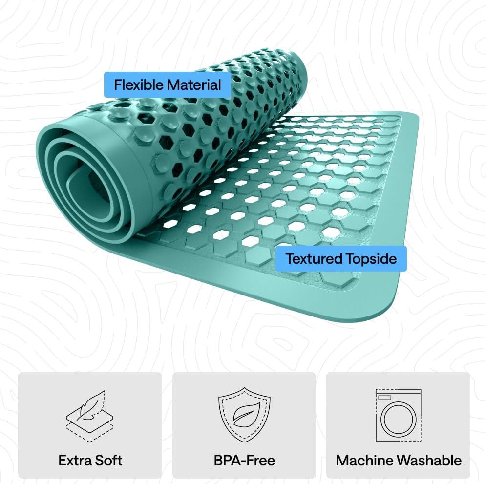 imageGORILLA GRIP Patented Square Shower Stall Mat Small Bathtub Floor Mats for Stand Up Showers with Suction Cups and Drainage Holes Machine Wash Soft on Feet Bathroom Accessories 21x21 Inch ClearTurquoise Opaque