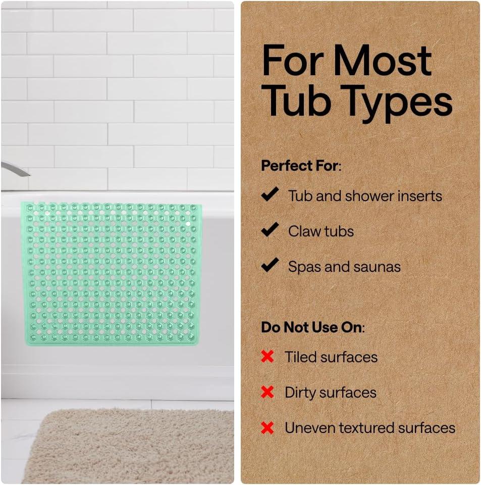 imageGORILLA GRIP Patented Square Shower Stall Mat Small Bathtub Floor Mats for Stand Up Showers with Suction Cups and Drainage Holes Machine Wash Soft on Feet Bathroom Accessories 21x21 Inch ClearGreen Translucent