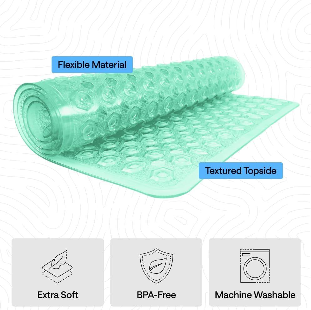 imageGORILLA GRIP Patented Square Shower Stall Mat Small Bathtub Floor Mats for Stand Up Showers with Suction Cups and Drainage Holes Machine Wash Soft on Feet Bathroom Accessories 21x21 Inch ClearGreen Translucent