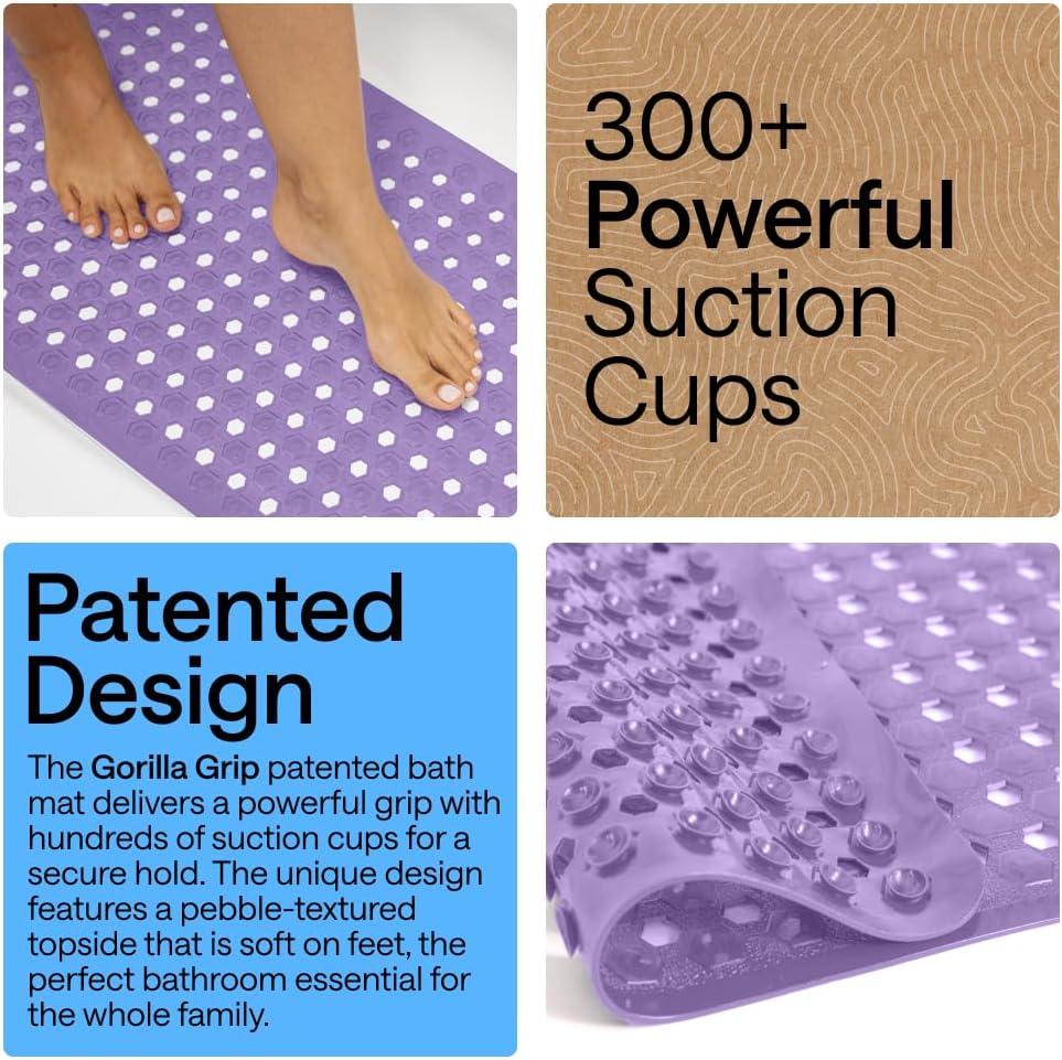 imageGORILLA GRIP Patented Square Shower Stall Mat Small Bathtub Floor Mats for Stand Up Showers with Suction Cups and Drainage Holes Machine Wash Soft on Feet Bathroom Accessories 21x21 Inch ClearPurple Opaque