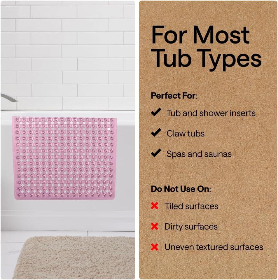 imageGORILLA GRIP Patented Square Shower Stall Mat Small Bathtub Floor Mats for Stand Up Showers with Suction Cups and Drainage Holes Machine Wash Soft on Feet Bathroom Accessories 21x21 Inch ClearPurple Translucent