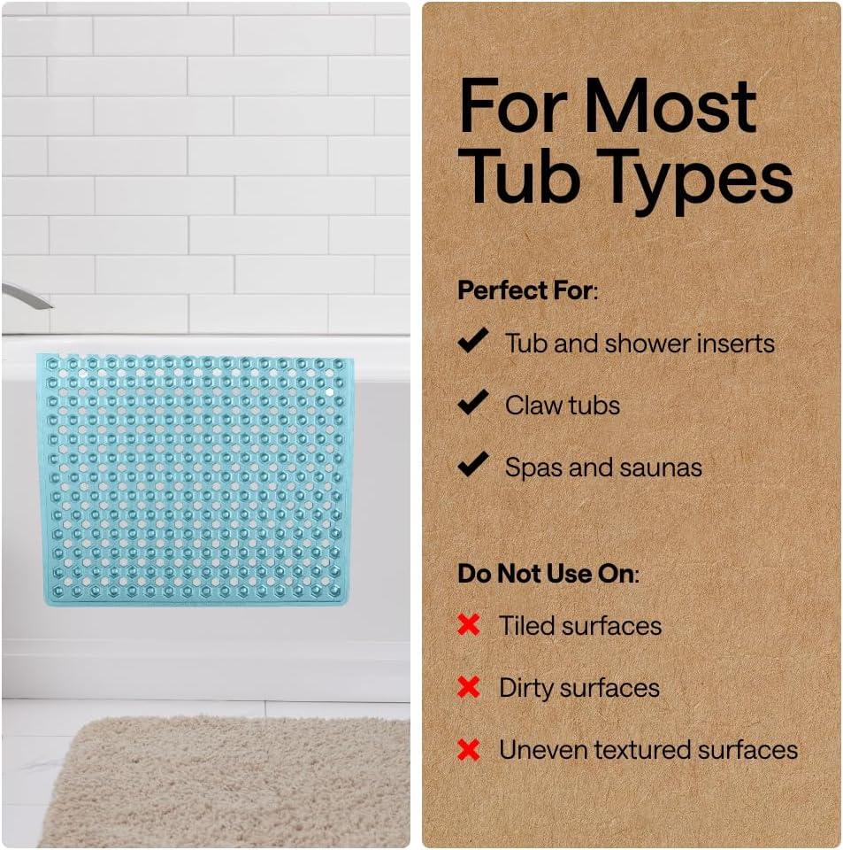 imageGORILLA GRIP Patented Square Shower Stall Mat Small Bathtub Floor Mats for Stand Up Showers with Suction Cups and Drainage Holes Machine Wash Soft on Feet Bathroom Accessories 21x21 Inch ClearTurquoise Translucent
