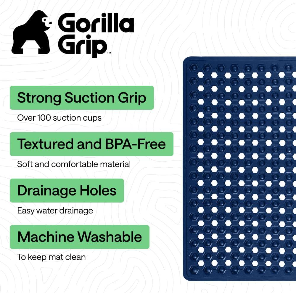 imageGORILLA GRIP Patented Square Shower Stall Mat Small Bathtub Floor Mats for Stand Up Showers with Suction Cups and Drainage Holes Machine Wash Soft on Feet Bathroom Accessories 21x21 Inch ClearNavy Translucent
