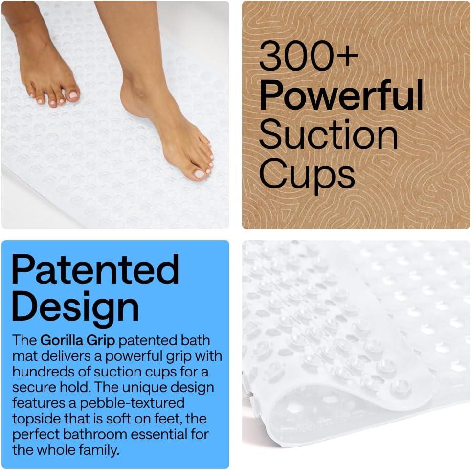 imageGORILLA GRIP Patented Square Shower Stall Mat Small Bathtub Floor Mats for Stand Up Showers with Suction Cups and Drainage Holes Machine Wash Soft on Feet Bathroom Accessories 21x21 Inch ClearWhite Opaque
