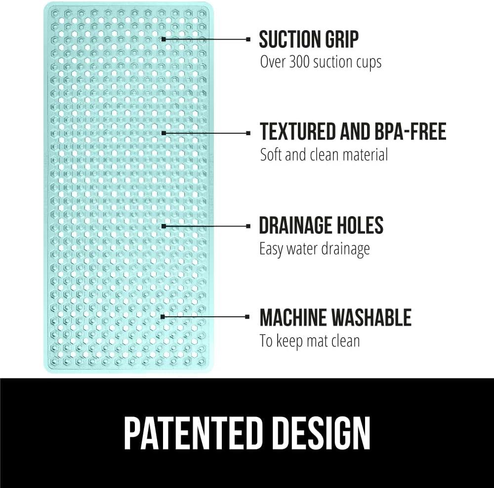 imageGORILLA GRIP Patented Square Shower Stall Mat Small Bathtub Floor Mats for Stand Up Showers with Suction Cups and Drainage Holes Machine Wash Soft on Feet Bathroom Accessories 21x21 Inch ClearGreen Translucent