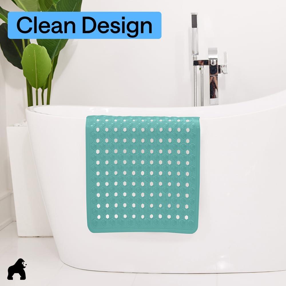 imageGORILLA GRIP Patented Square Shower Stall Mat Small Bathtub Floor Mats for Stand Up Showers with Suction Cups and Drainage Holes Machine Wash Soft on Feet Bathroom Accessories 21x21 Inch ClearTurquoise Opaque