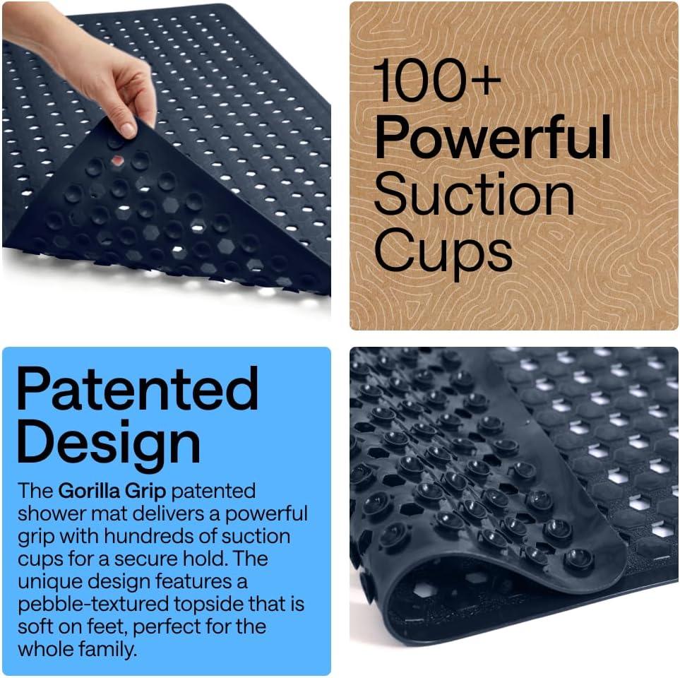 imageGORILLA GRIP Patented Square Shower Stall Mat Small Bathtub Floor Mats for Stand Up Showers with Suction Cups and Drainage Holes Machine Wash Soft on Feet Bathroom Accessories 21x21 Inch ClearNavy Opaque