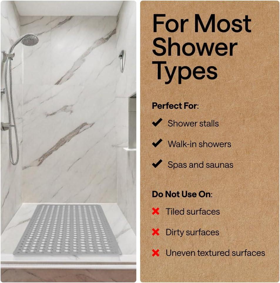 imageGORILLA GRIP Patented Square Shower Stall Mat Small Bathtub Floor Mats for Stand Up Showers with Suction Cups and Drainage Holes Machine Wash Soft on Feet Bathroom Accessories 21x21 Inch ClearGray Opaque