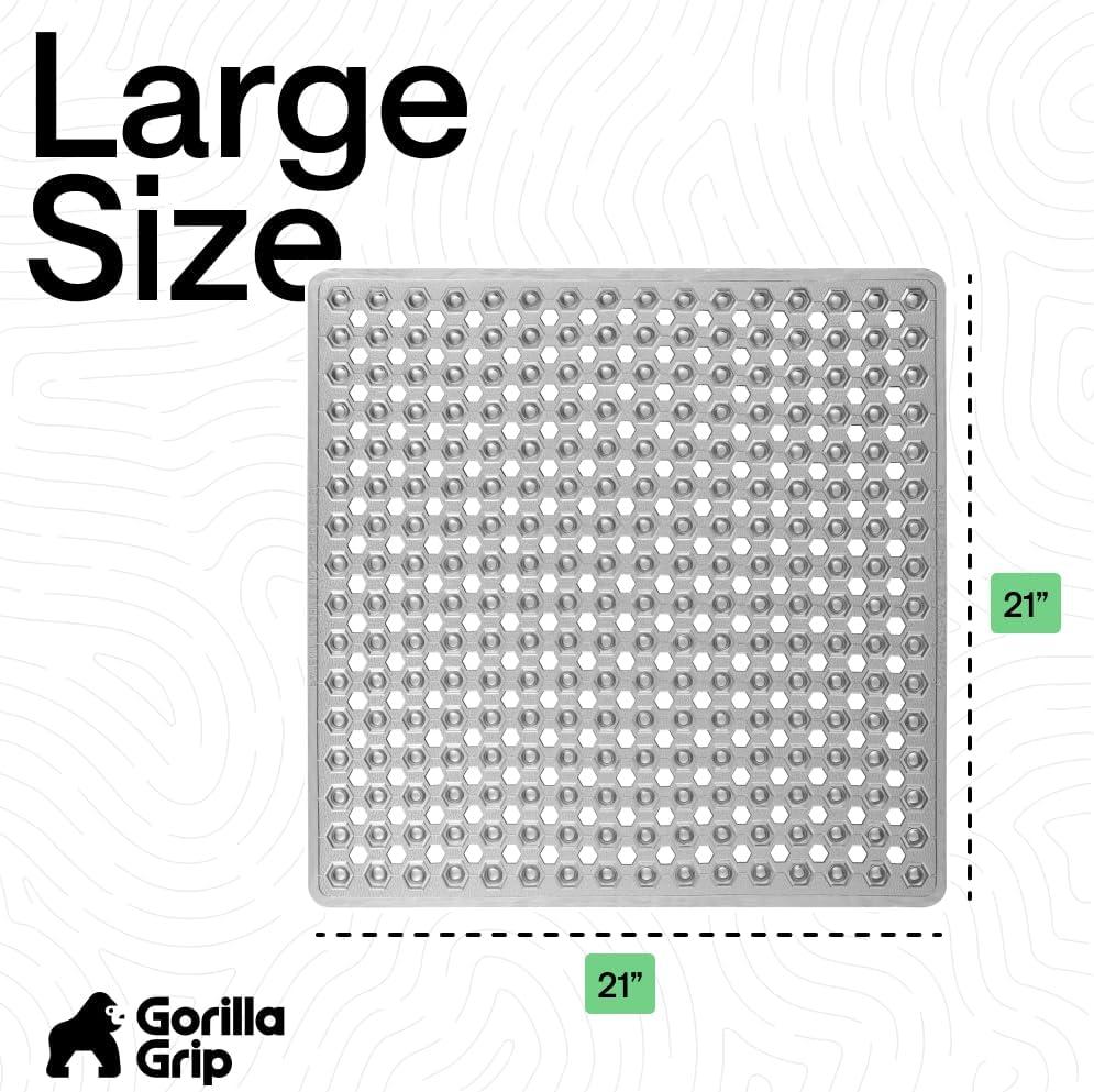 imageGORILLA GRIP Patented Square Shower Stall Mat Small Bathtub Floor Mats for Stand Up Showers with Suction Cups and Drainage Holes Machine Wash Soft on Feet Bathroom Accessories 21x21 Inch ClearGray Translucent