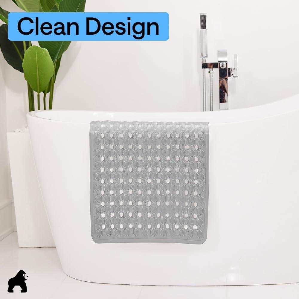 imageGORILLA GRIP Patented Square Shower Stall Mat Small Bathtub Floor Mats for Stand Up Showers with Suction Cups and Drainage Holes Machine Wash Soft on Feet Bathroom Accessories 21x21 Inch ClearGray Translucent