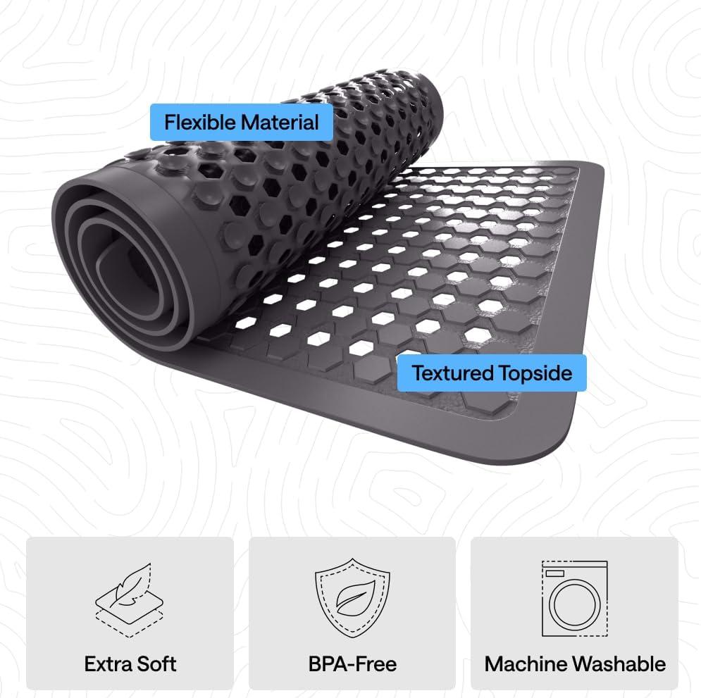 imageGORILLA GRIP Patented Square Shower Stall Mat Small Bathtub Floor Mats for Stand Up Showers with Suction Cups and Drainage Holes Machine Wash Soft on Feet Bathroom Accessories 21x21 Inch ClearCharcoal Opaque