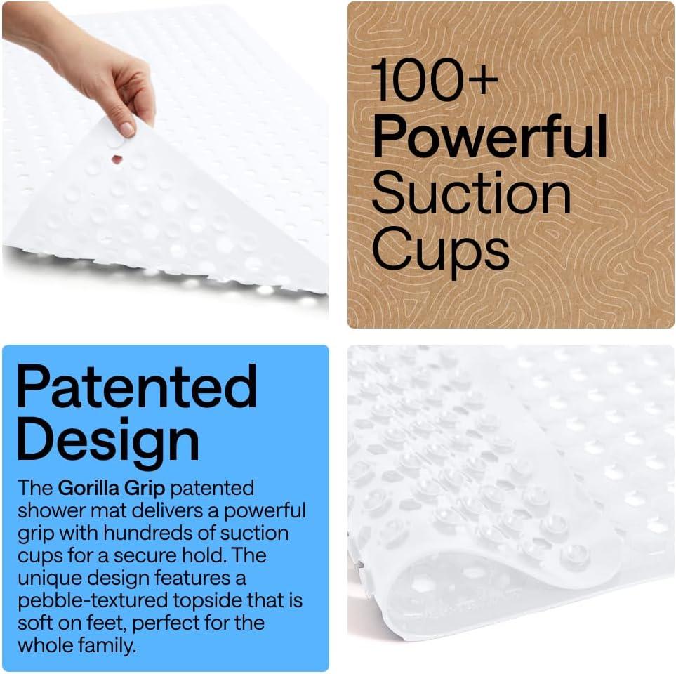 imageGORILLA GRIP Patented Square Shower Stall Mat Small Bathtub Floor Mats for Stand Up Showers with Suction Cups and Drainage Holes Machine Wash Soft on Feet Bathroom Accessories 21x21 Inch ClearWhite Opaque