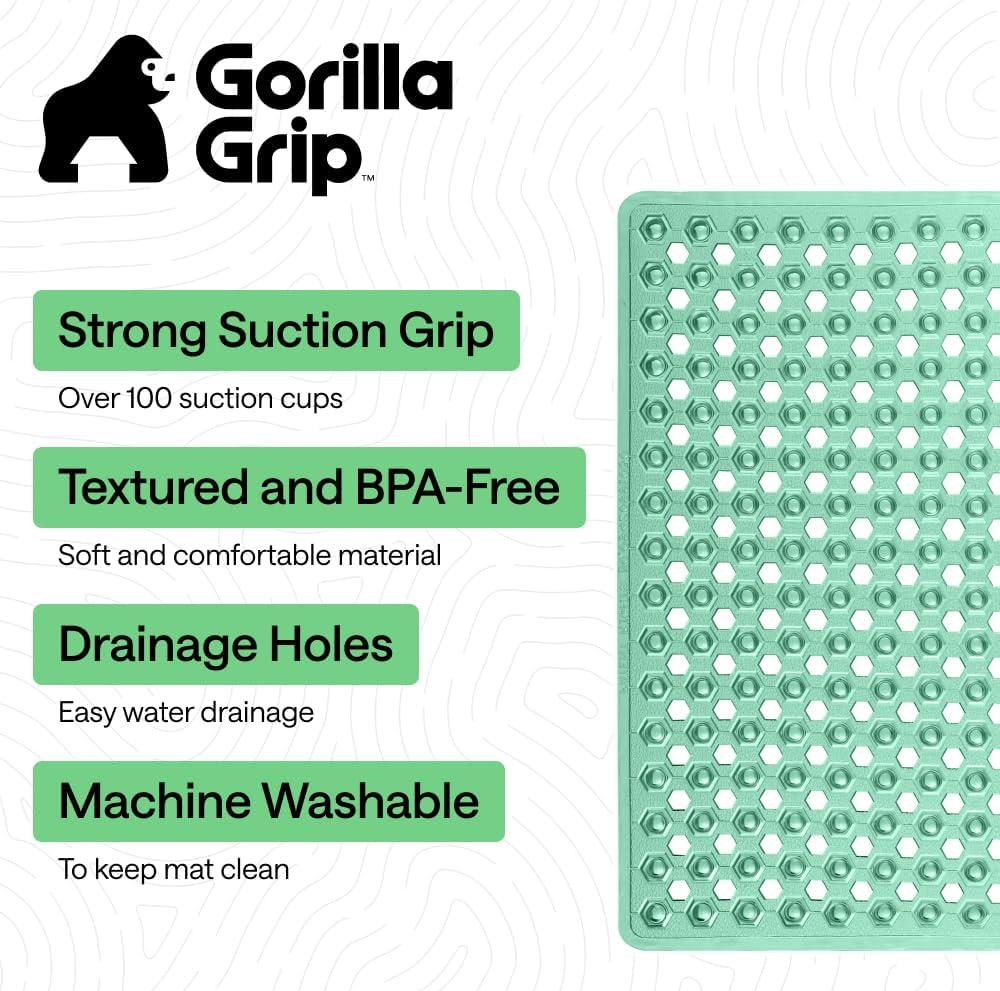 imageGORILLA GRIP Patented Square Shower Stall Mat Small Bathtub Floor Mats for Stand Up Showers with Suction Cups and Drainage Holes Machine Wash Soft on Feet Bathroom Accessories 21x21 Inch ClearGreen Translucent