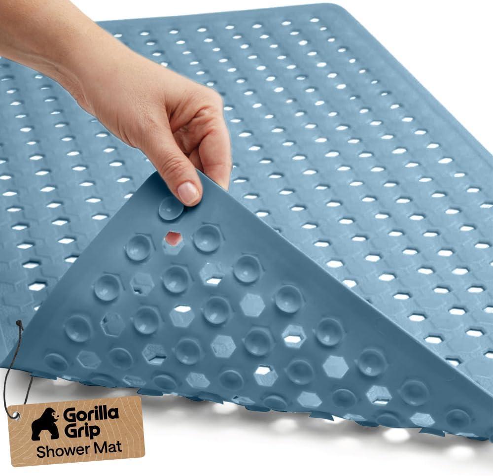 imageGORILLA GRIP Patented Square Shower Stall Mat Small Bathtub Floor Mats for Stand Up Showers with Suction Cups and Drainage Holes Machine Wash Soft on Feet Bathroom Accessories 21x21 Inch ClearSky Blue Opaque