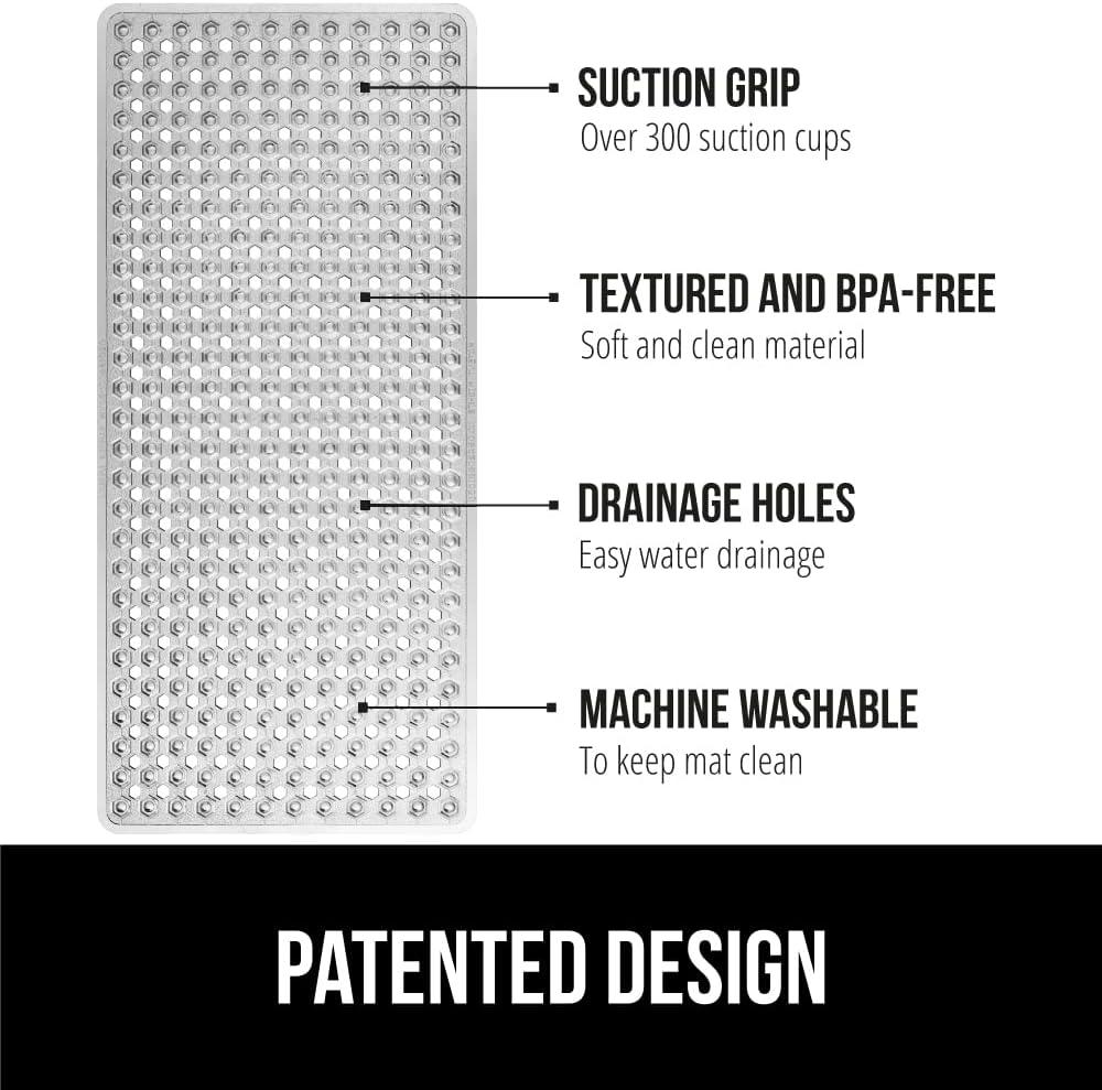 imageGORILLA GRIP Patented Square Shower Stall Mat Small Bathtub Floor Mats for Stand Up Showers with Suction Cups and Drainage Holes Machine Wash Soft on Feet Bathroom Accessories 21x21 Inch ClearGray Translucent