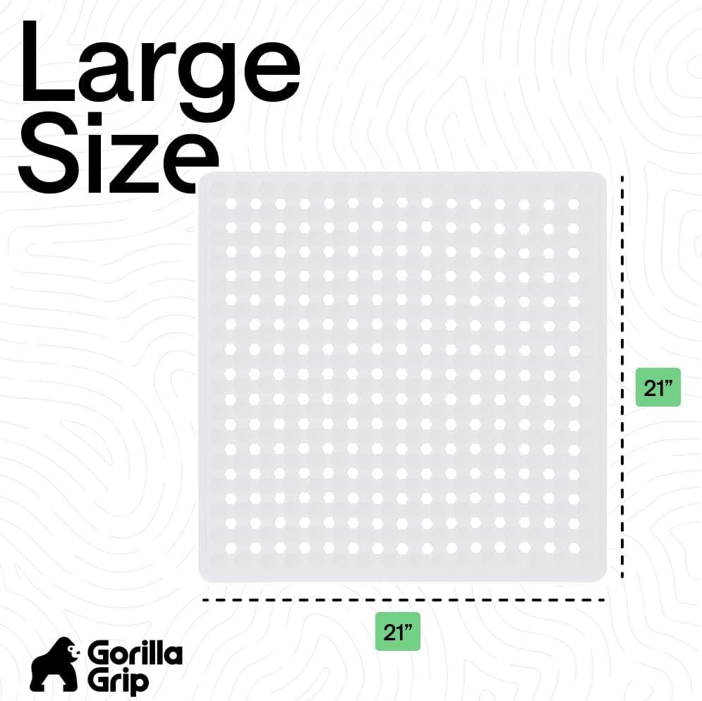 imageGORILLA GRIP Patented Square Shower Stall Mat Small Bathtub Floor Mats for Stand Up Showers with Suction Cups and Drainage Holes Machine Wash Soft on Feet Bathroom Accessories 21x21 Inch ClearWhite Opaque