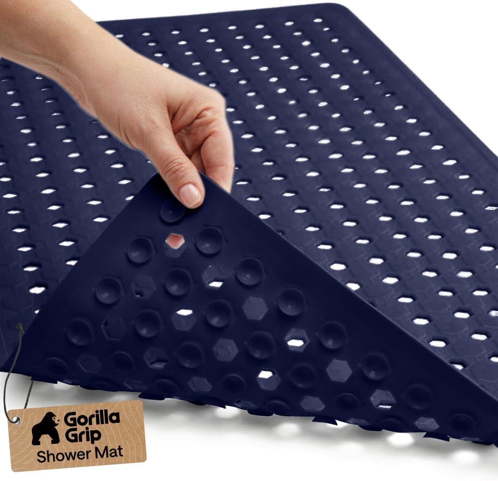 imageGORILLA GRIP Patented Square Shower Stall Mat Small Bathtub Floor Mats for Stand Up Showers with Suction Cups and Drainage Holes Machine Wash Soft on Feet Bathroom Accessories 21x21 Inch ClearNavy Opaque