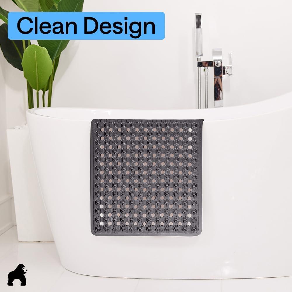 imageGORILLA GRIP Patented Square Shower Stall Mat Small Bathtub Floor Mats for Stand Up Showers with Suction Cups and Drainage Holes Machine Wash Soft on Feet Bathroom Accessories 21x21 Inch ClearCharcoal Opaque