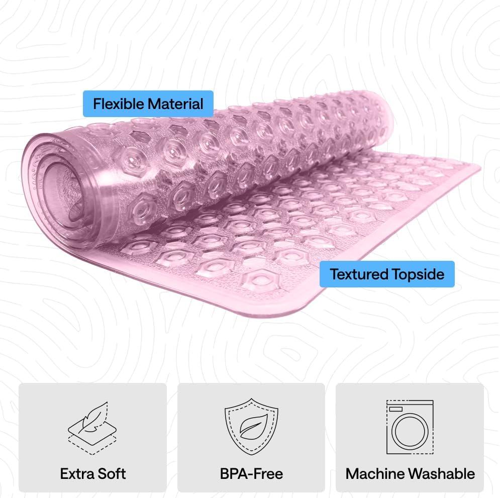 imageGORILLA GRIP Patented Square Shower Stall Mat Small Bathtub Floor Mats for Stand Up Showers with Suction Cups and Drainage Holes Machine Wash Soft on Feet Bathroom Accessories 21x21 Inch ClearPurple Translucent