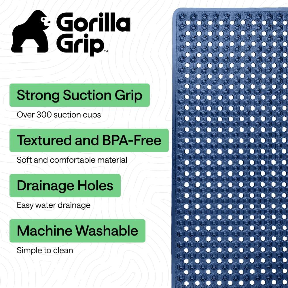 imageGORILLA GRIP Patented Square Shower Stall Mat Small Bathtub Floor Mats for Stand Up Showers with Suction Cups and Drainage Holes Machine Wash Soft on Feet Bathroom Accessories 21x21 Inch ClearNavy Translucent