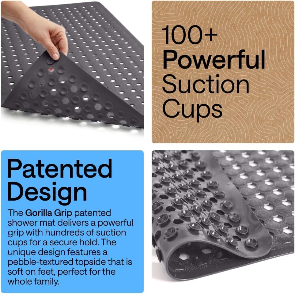 imageGORILLA GRIP Patented Square Shower Stall Mat Small Bathtub Floor Mats for Stand Up Showers with Suction Cups and Drainage Holes Machine Wash Soft on Feet Bathroom Accessories 21x21 Inch ClearCharcoal Opaque