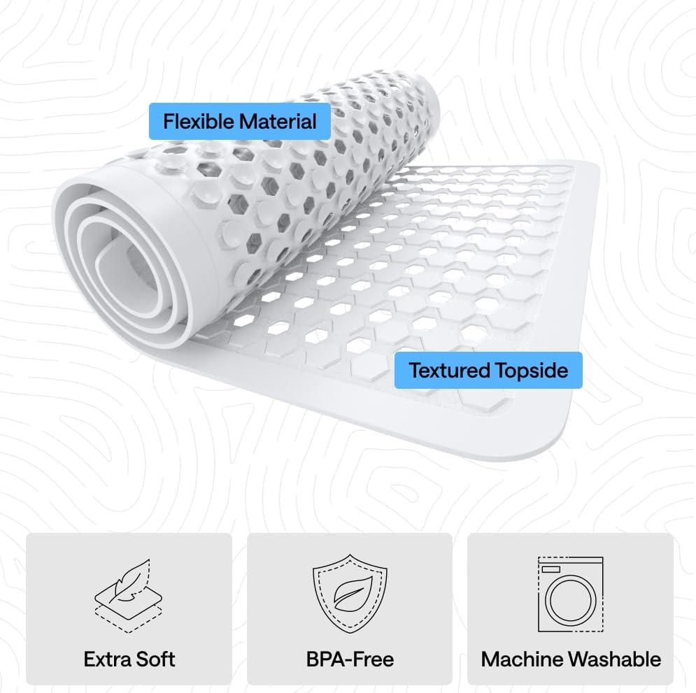 imageGORILLA GRIP Patented Square Shower Stall Mat Small Bathtub Floor Mats for Stand Up Showers with Suction Cups and Drainage Holes Machine Wash Soft on Feet Bathroom Accessories 21x21 Inch ClearWhite Opaque