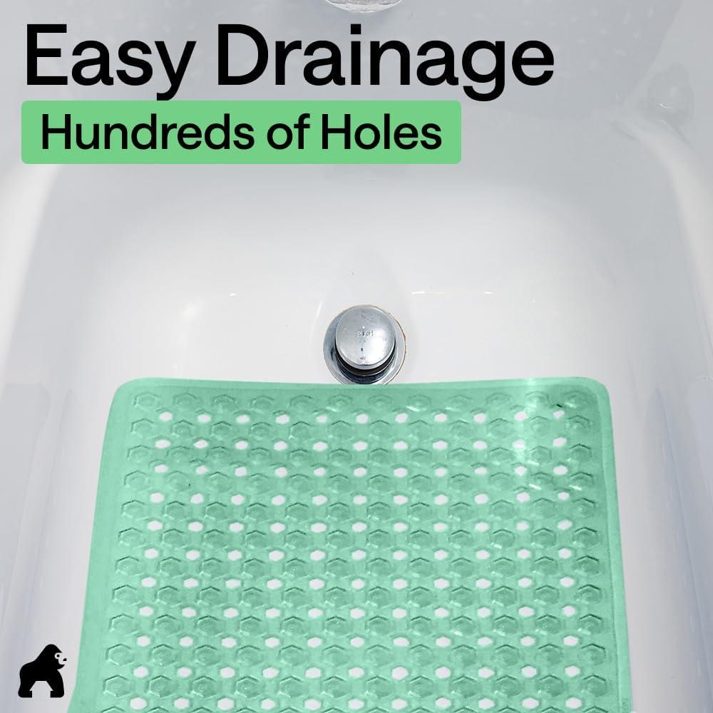 imageGORILLA GRIP Patented Square Shower Stall Mat Small Bathtub Floor Mats for Stand Up Showers with Suction Cups and Drainage Holes Machine Wash Soft on Feet Bathroom Accessories 21x21 Inch ClearGreen Translucent