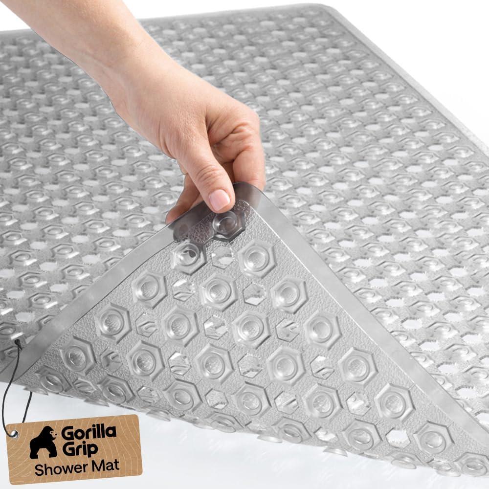 imageGORILLA GRIP Patented Square Shower Stall Mat Small Bathtub Floor Mats for Stand Up Showers with Suction Cups and Drainage Holes Machine Wash Soft on Feet Bathroom Accessories 21x21 Inch ClearGray Translucent