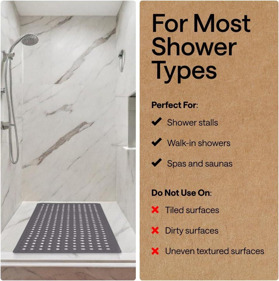 imageGORILLA GRIP Patented Square Shower Stall Mat Small Bathtub Floor Mats for Stand Up Showers with Suction Cups and Drainage Holes Machine Wash Soft on Feet Bathroom Accessories 21x21 Inch ClearCharcoal Opaque