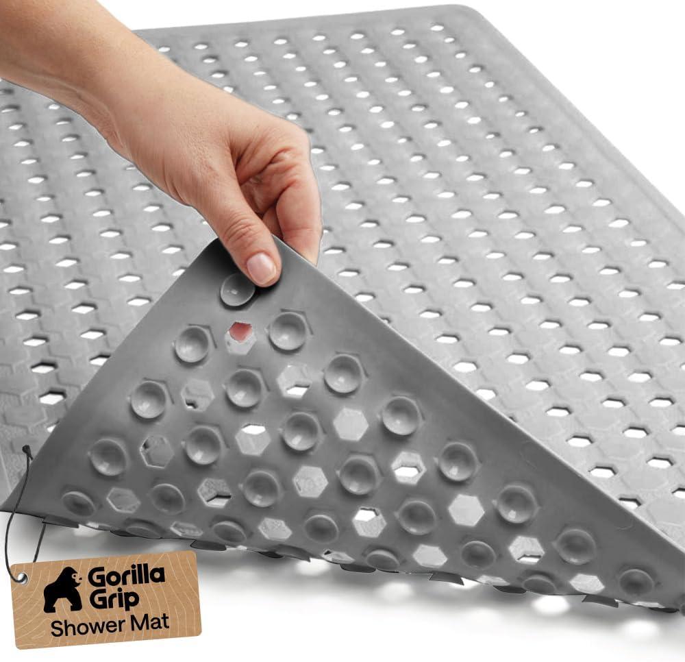 imageGORILLA GRIP Patented Square Shower Stall Mat Small Bathtub Floor Mats for Stand Up Showers with Suction Cups and Drainage Holes Machine Wash Soft on Feet Bathroom Accessories 21x21 Inch ClearGray Opaque