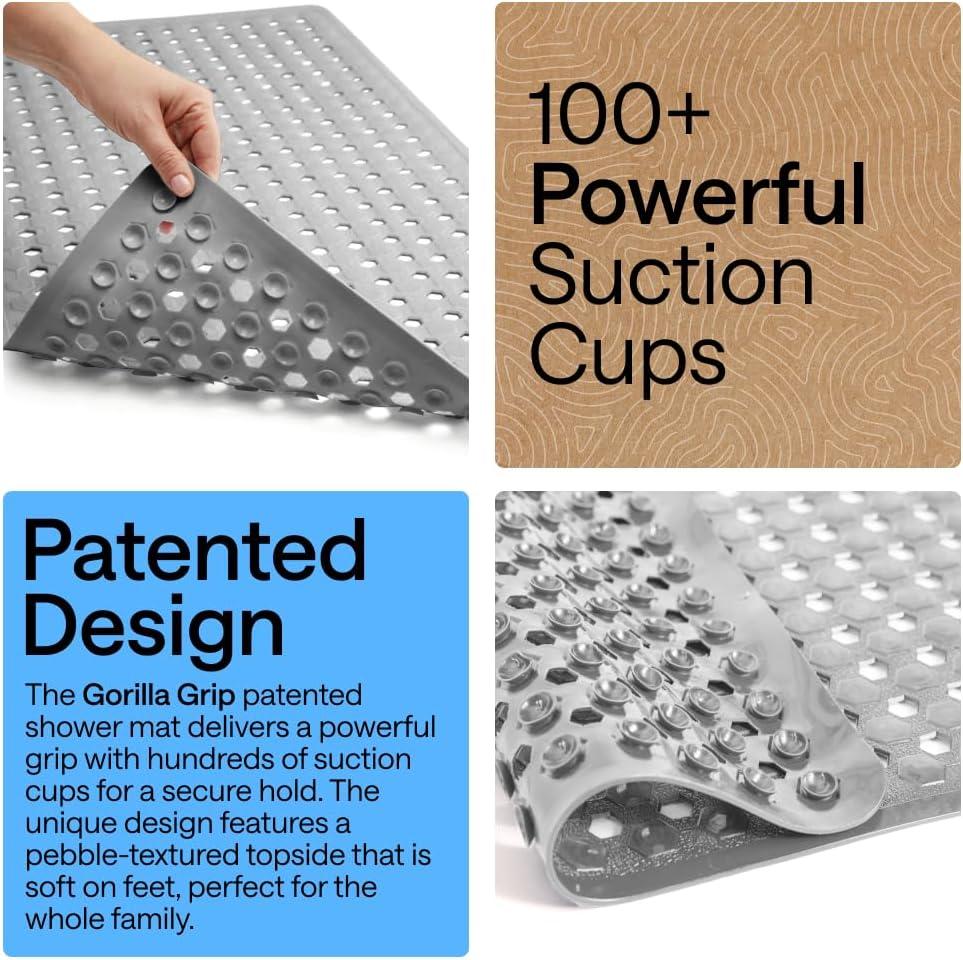 imageGORILLA GRIP Patented Square Shower Stall Mat Small Bathtub Floor Mats for Stand Up Showers with Suction Cups and Drainage Holes Machine Wash Soft on Feet Bathroom Accessories 21x21 Inch ClearGray Opaque
