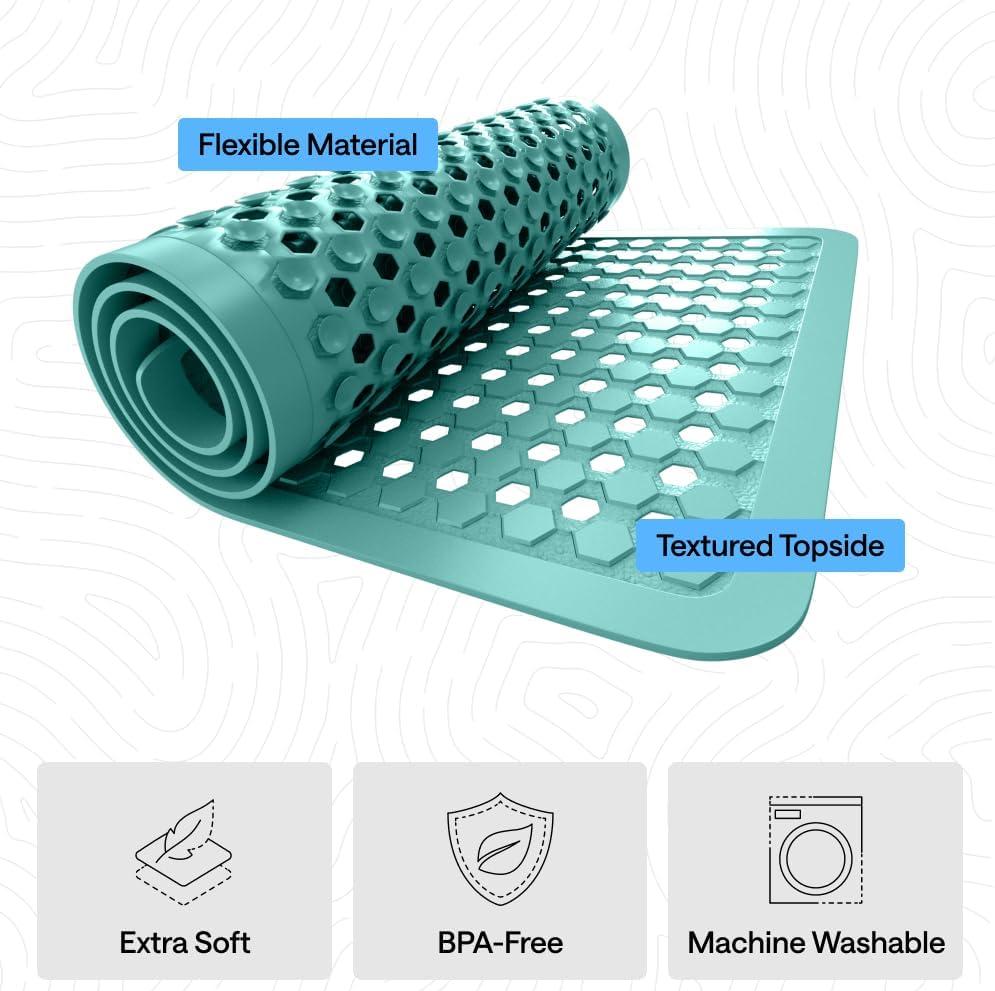 imageGORILLA GRIP Patented Square Shower Stall Mat Small Bathtub Floor Mats for Stand Up Showers with Suction Cups and Drainage Holes Machine Wash Soft on Feet Bathroom Accessories 21x21 Inch ClearTurquoise Opaque