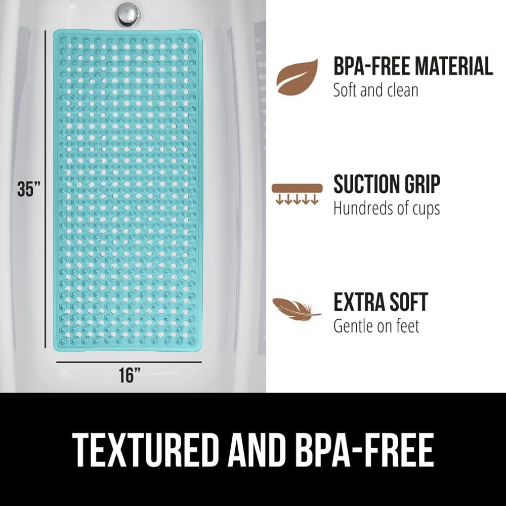 imageGORILLA GRIP Patented Square Shower Stall Mat Small Bathtub Floor Mats for Stand Up Showers with Suction Cups and Drainage Holes Machine Wash Soft on Feet Bathroom Accessories 21x21 Inch ClearTurquoise Translucent
