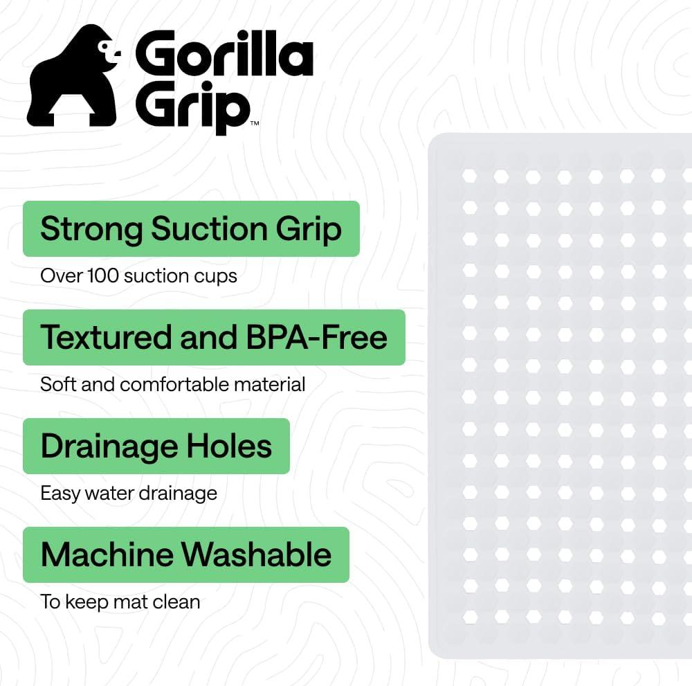 imageGORILLA GRIP Patented Square Shower Stall Mat Small Bathtub Floor Mats for Stand Up Showers with Suction Cups and Drainage Holes Machine Wash Soft on Feet Bathroom Accessories 21x21 Inch ClearWhite Opaque