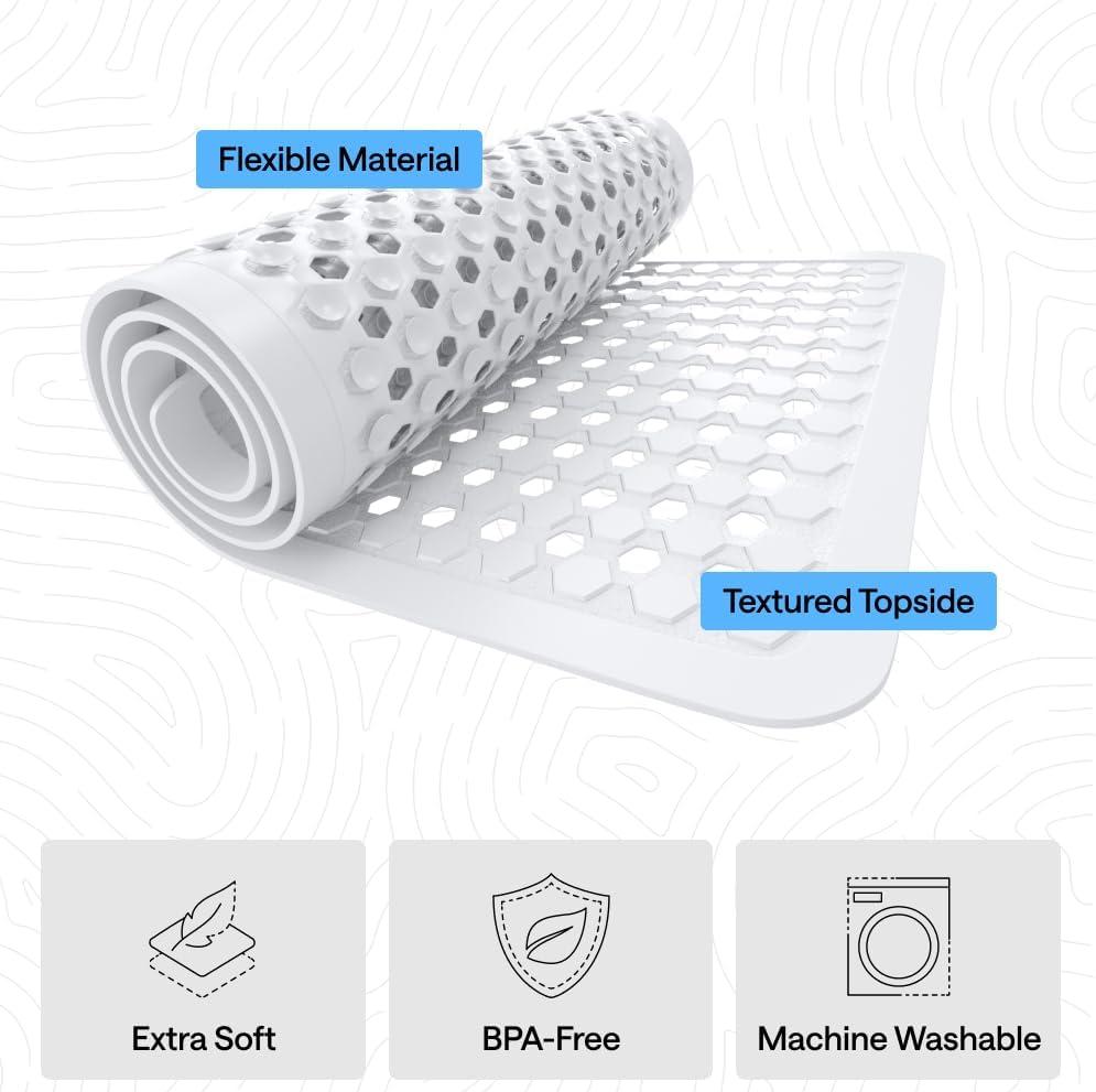 imageGORILLA GRIP Patented Square Shower Stall Mat Small Bathtub Floor Mats for Stand Up Showers with Suction Cups and Drainage Holes Machine Wash Soft on Feet Bathroom Accessories 21x21 Inch ClearWhite Opaque