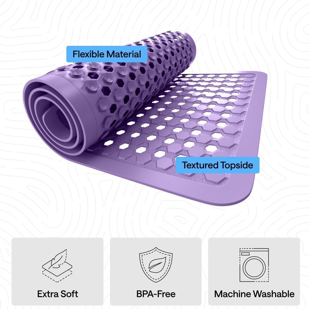 imageGORILLA GRIP Patented Square Shower Stall Mat Small Bathtub Floor Mats for Stand Up Showers with Suction Cups and Drainage Holes Machine Wash Soft on Feet Bathroom Accessories 21x21 Inch ClearPurple Opaque
