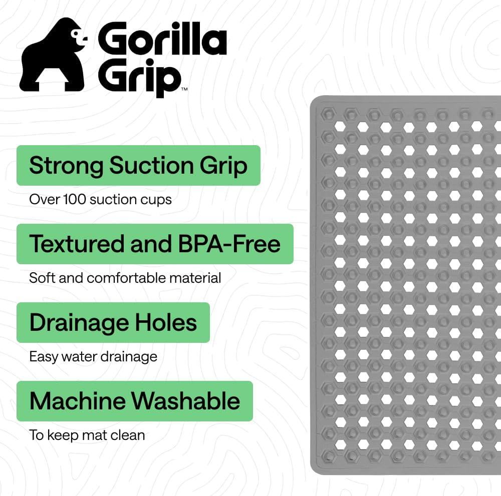 imageGORILLA GRIP Patented Square Shower Stall Mat Small Bathtub Floor Mats for Stand Up Showers with Suction Cups and Drainage Holes Machine Wash Soft on Feet Bathroom Accessories 21x21 Inch ClearGray Opaque