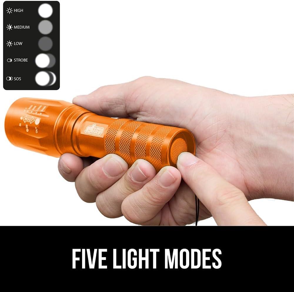 imageGORILLA GRIP Powerful LED Tactical Flashlight 750 FT High Lumens 5 Adjustable Modes Water Resistant Ultra Bright Zoom Flashlights Small Mini Flash Light Camping Night Dog Walking TurquoiseOrange