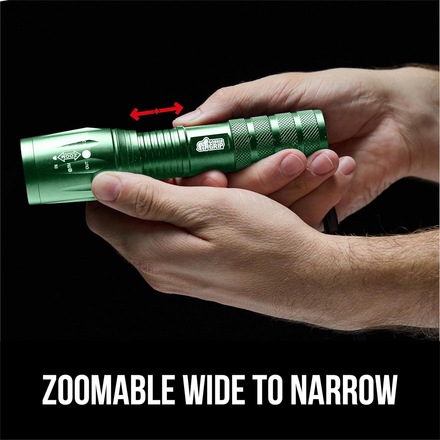imageGORILLA GRIP Powerful LED Tactical Flashlight 750 FT High Lumens 5 Adjustable Modes Water Resistant Ultra Bright Zoom Flashlights Small Mini Flash Light Camping Night Dog Walking TurquoiseHunter Green